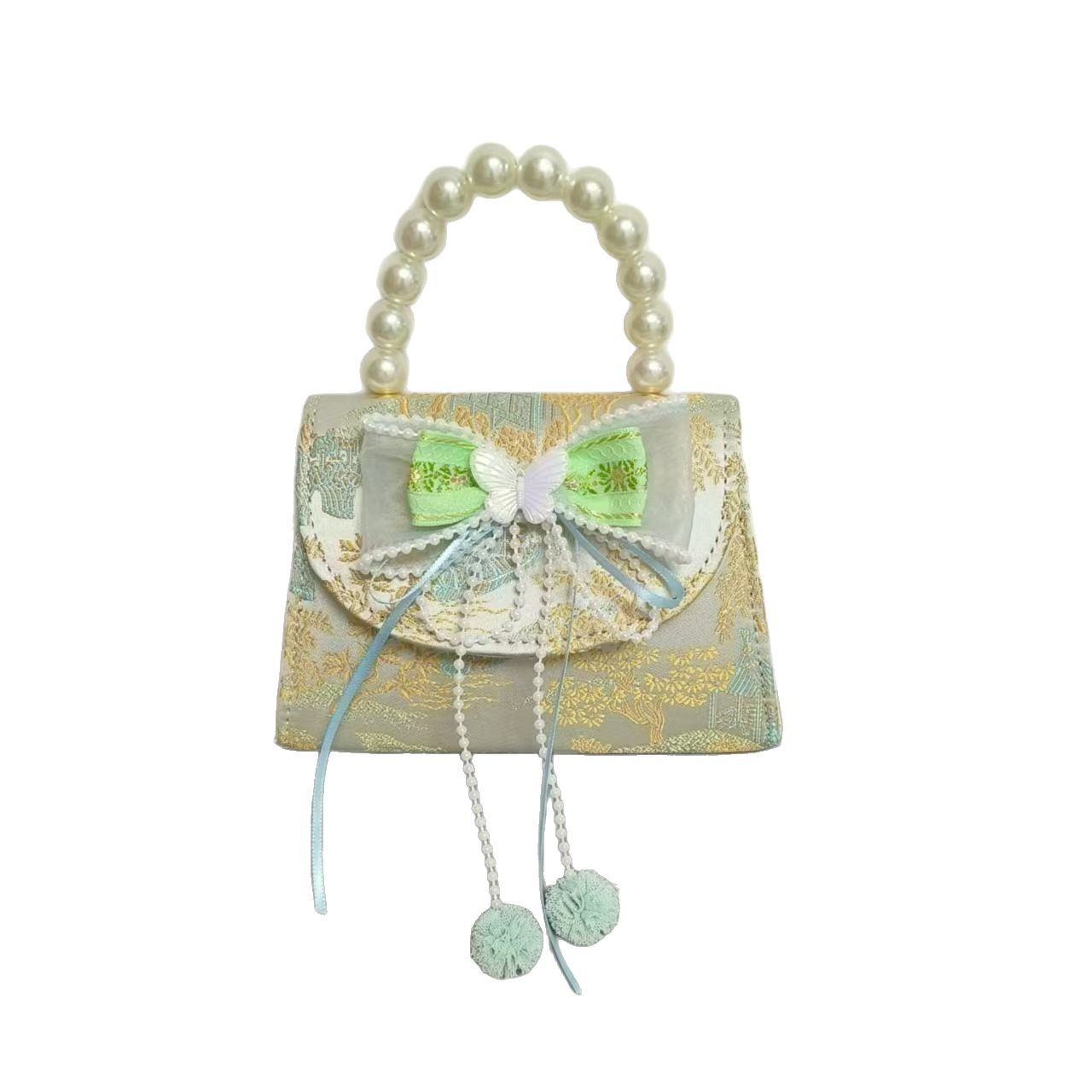 Children's bag, bow, ancient-style little girl coin purse, princess pearl handbag, little chanel-style storage wallet Item Picture