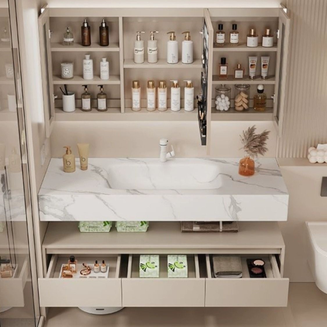 Modern and simple hot-bent integrated bathroom cabinet, bathroom cabinet, washbasin, washbasin and bathroom basin cabinet can be processed Application Scenario