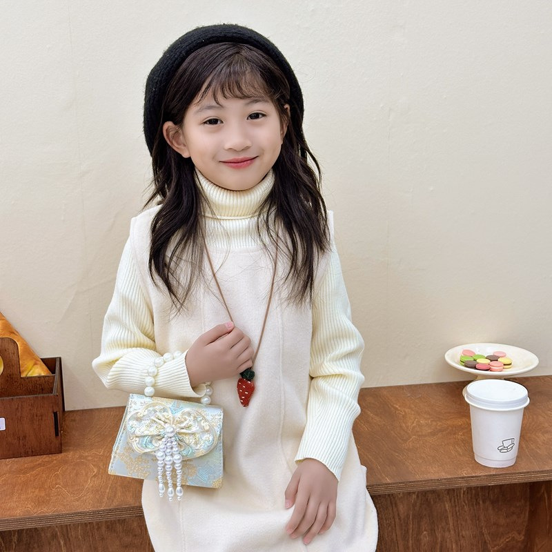 New Chinese-style girls' single-shoulder bag, pearl hand-held tassel crossbody bag for children, 2024 new chain children's bag Specification drawing
