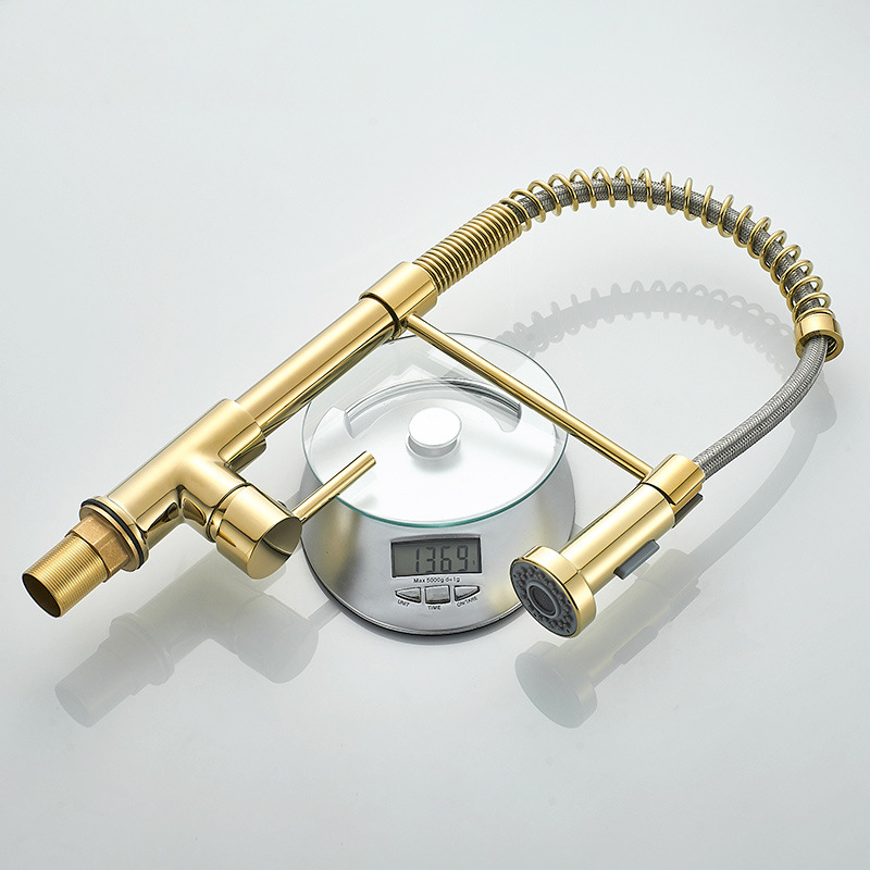 DANWEILE cross-border all-copper spring faucet kitchen sink can be rotated and pulled, painted black, gold with dots Specification drawing