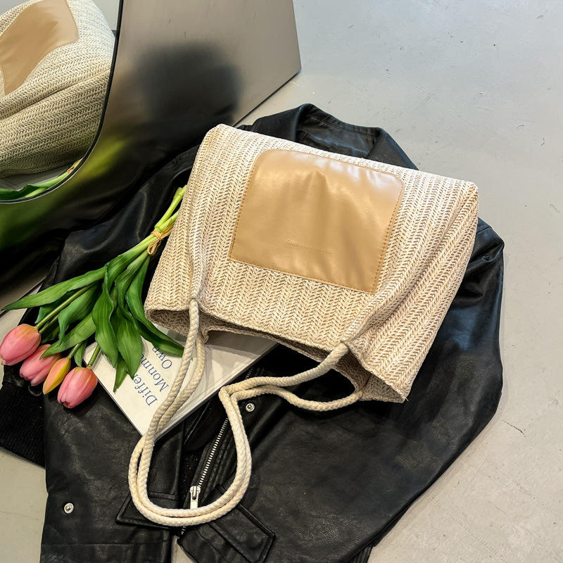 Cross-border women's single-shoulder beach bag, new woven bag, straw woven tote bag, Korean style girls' fashionable women's bag, handbag full figure