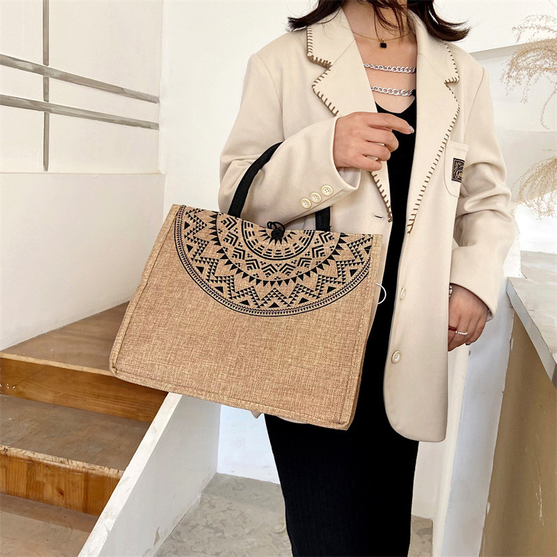 Foreign trade women's bag, cross-border linen handbag bag, 2021 Korean version composite jute cloth bag, fashionable single-shoulder shopping bag details Picture
