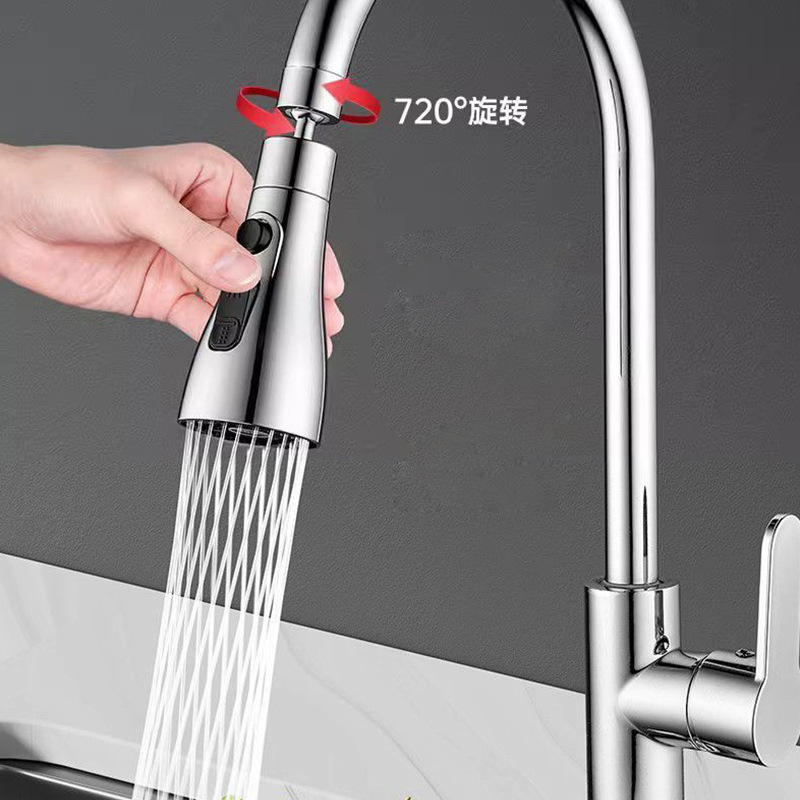 Kitchen faucet, multi-functional scraper, universal, rotatable anti-splash bubbler, universal pressure-increasing extender, faucet full figure
