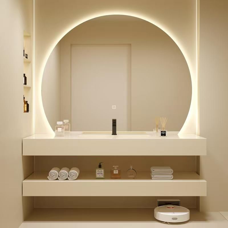 Double-layer rock plate spliced ceramic seamless bathroom cabinet, hotel and homestay washbasin, bathroom details Picture