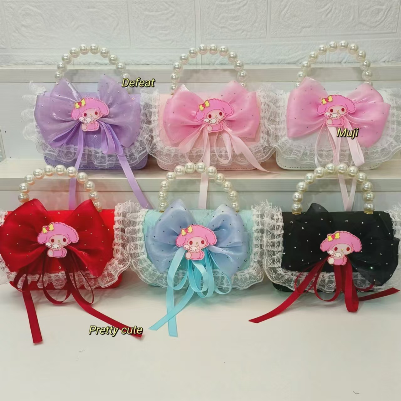 Melody pearl handbag, crossbody bag, accessories, small square bag, chain bag, bow, lace, children's chain bag, trendy full figure