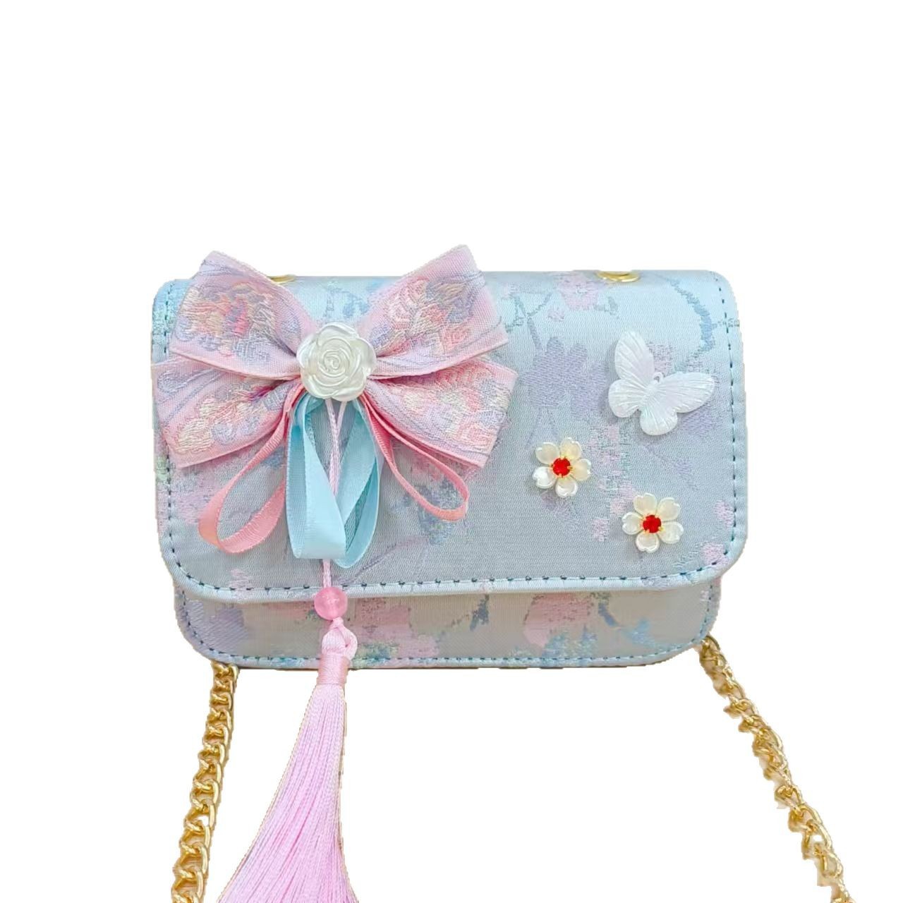 Chinese-style princess pearl handbag, crossbody girl coin purse, children's gift, girl's small square bag, Hanfu accessory bag Item Picture