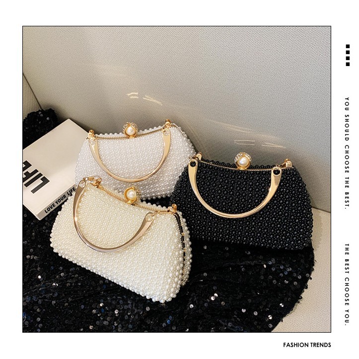 New pearl lady's handbag, banquet dress crossbody bag, elegant socialite dinner bag, high-end underarm bag wholesale full figure