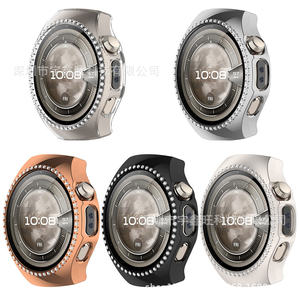 Applicable to Huawei watch5 diamond-encruted protective case, 42/46MM watch case, single-row diamond-encruted hollow case, PC semi-enclosed case details Picture