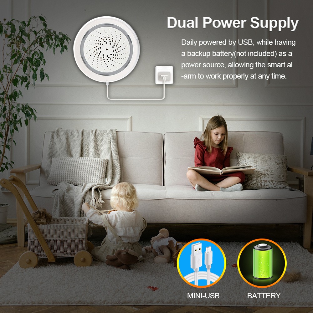 Cross-border intelligent three-in-one sound and light alarm, graffiti wifi temperature and humidity sound and light sensor on-site alarm Specification drawing