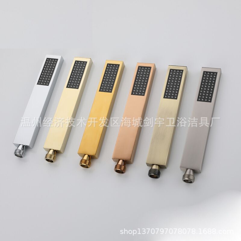 Copper square pressurized hand-held showerhead, straight bar stainless steel hand-held showerhead, single-head shower showerhead, cross-border details Picture