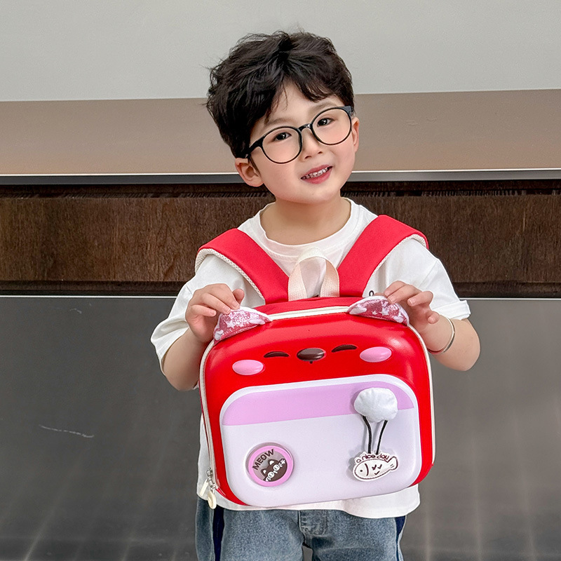 The 2025 new children's backpack with cartoon cute cats, boys' and girls' backpacks, lightweight eggshell bags, and a trend of primary school students' schoolbags Specification drawing