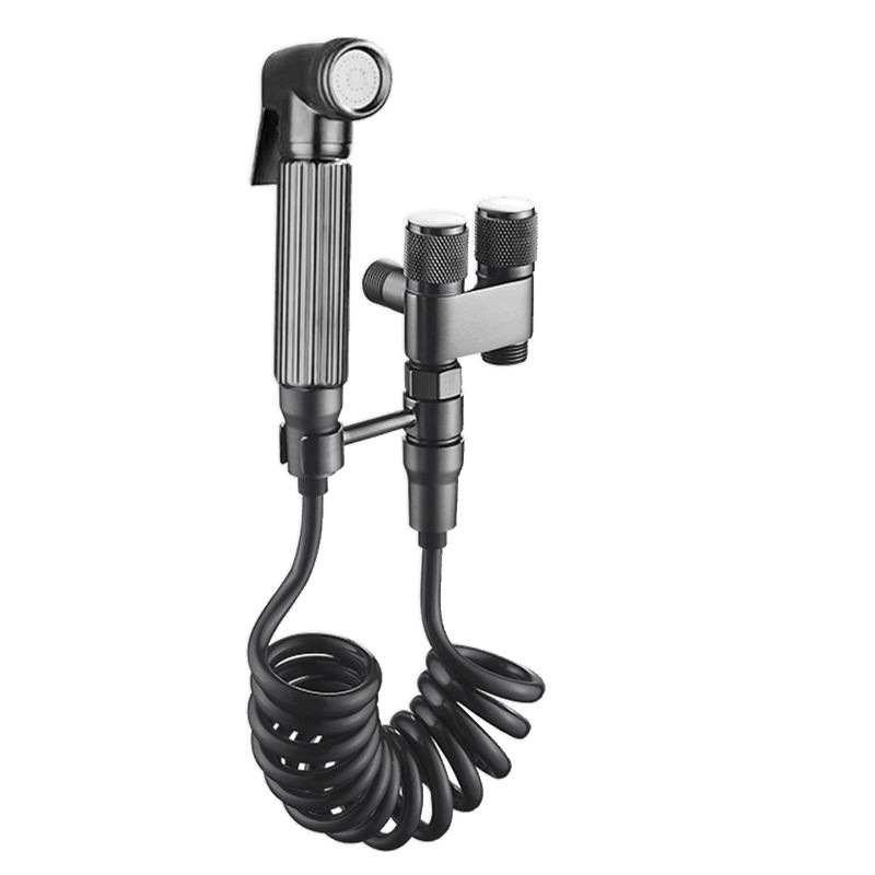 All-copper universal toilet companion faucet, one inlet and two outlets, dual-control spray gun for flushing, bathroom Angle valve set factory Item Picture