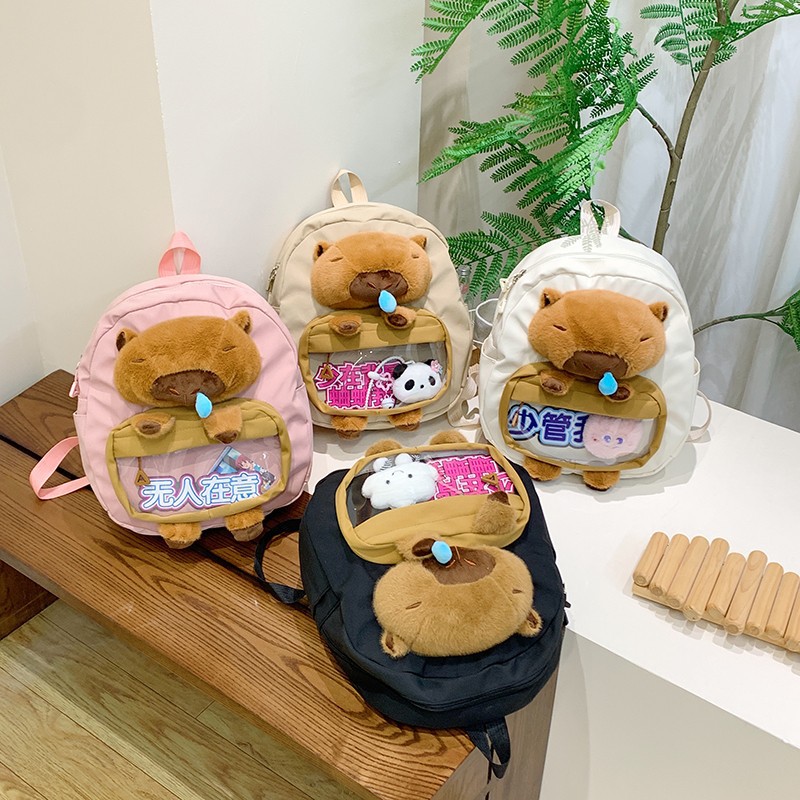 Wholesale of cute Capibara capybara snot large-capacity backpacks, cartoon and funny backpacks, and cute student schoolbags full figure
