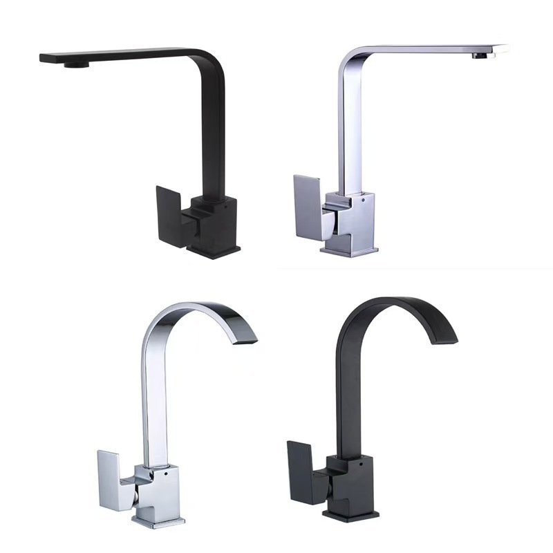 Cross-border square flat tube seven-shaped kitchen faucet, rotatable cold and hot kitchen sink faucet details Picture