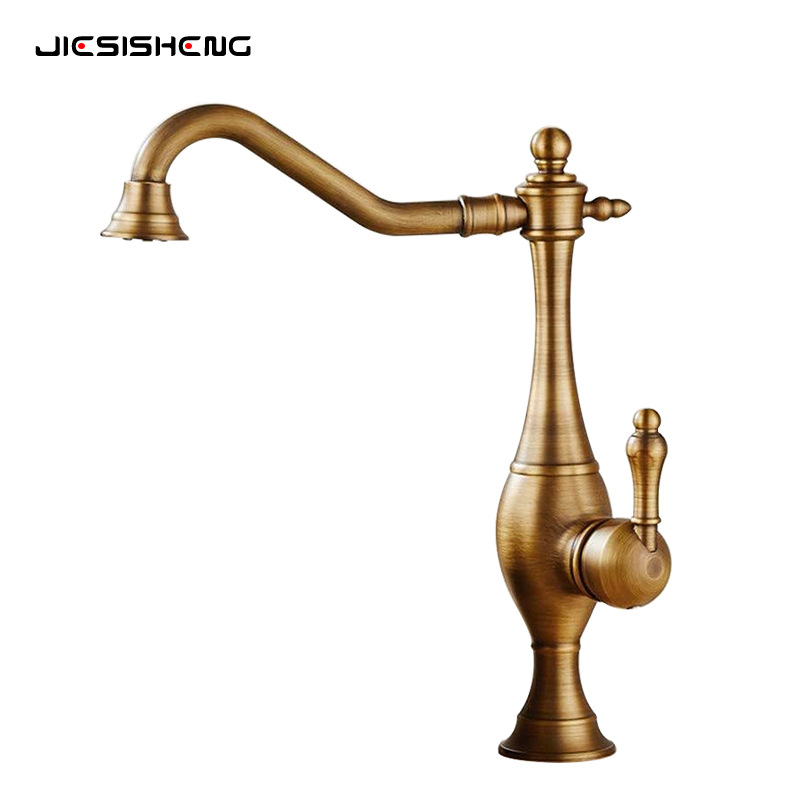 Cross-border antique brass kitchen sink faucet, household rotatable washbasin countertop basin, hot and cold water faucet splash-proof Item Picture