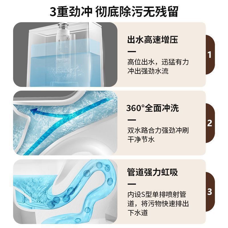 New household flush toilet, large-diameter silent ceramic anti-odor sitting toilet, siphonic sitting toilet, small-sized bathroom Specification drawing