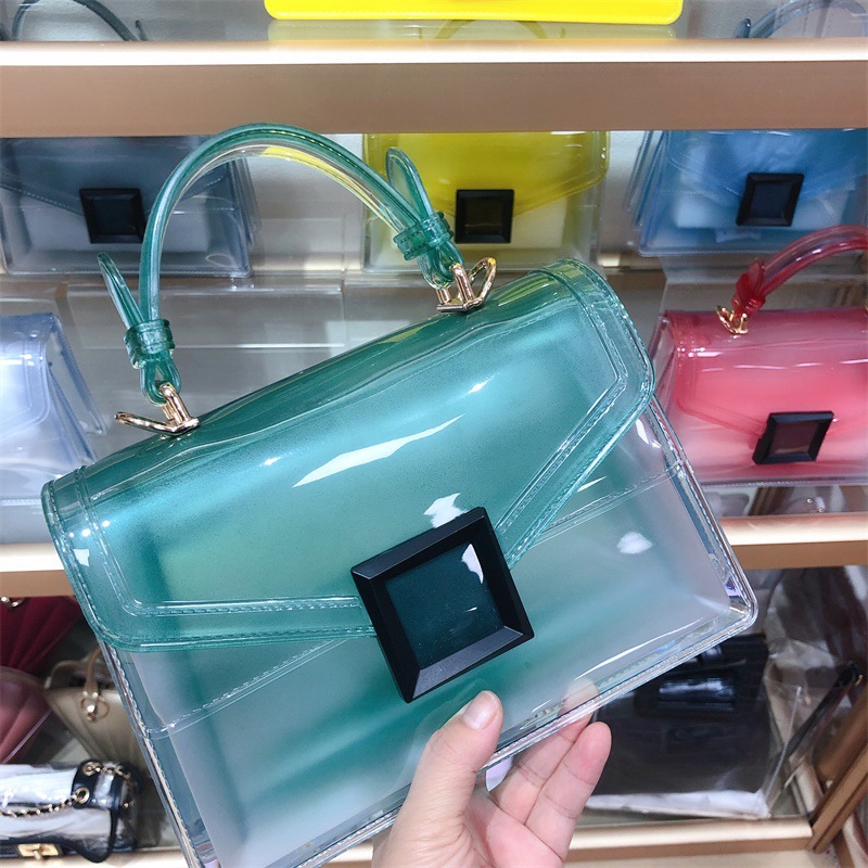 Clearance jelly bag, transparent pvc women's bag, gradient color small square bag, handbag, single-shoulder crossbody women's bag in stock Specification drawing