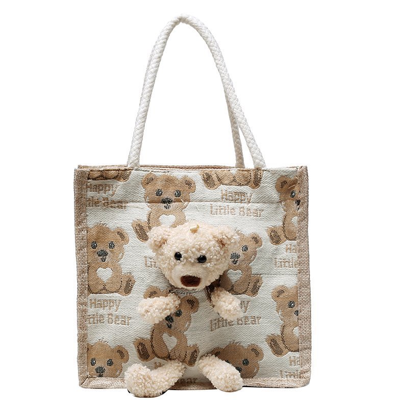 Portable lunch box, canvas bag 2021 new Korean version Instagram college student class bear tote bag Item Picture