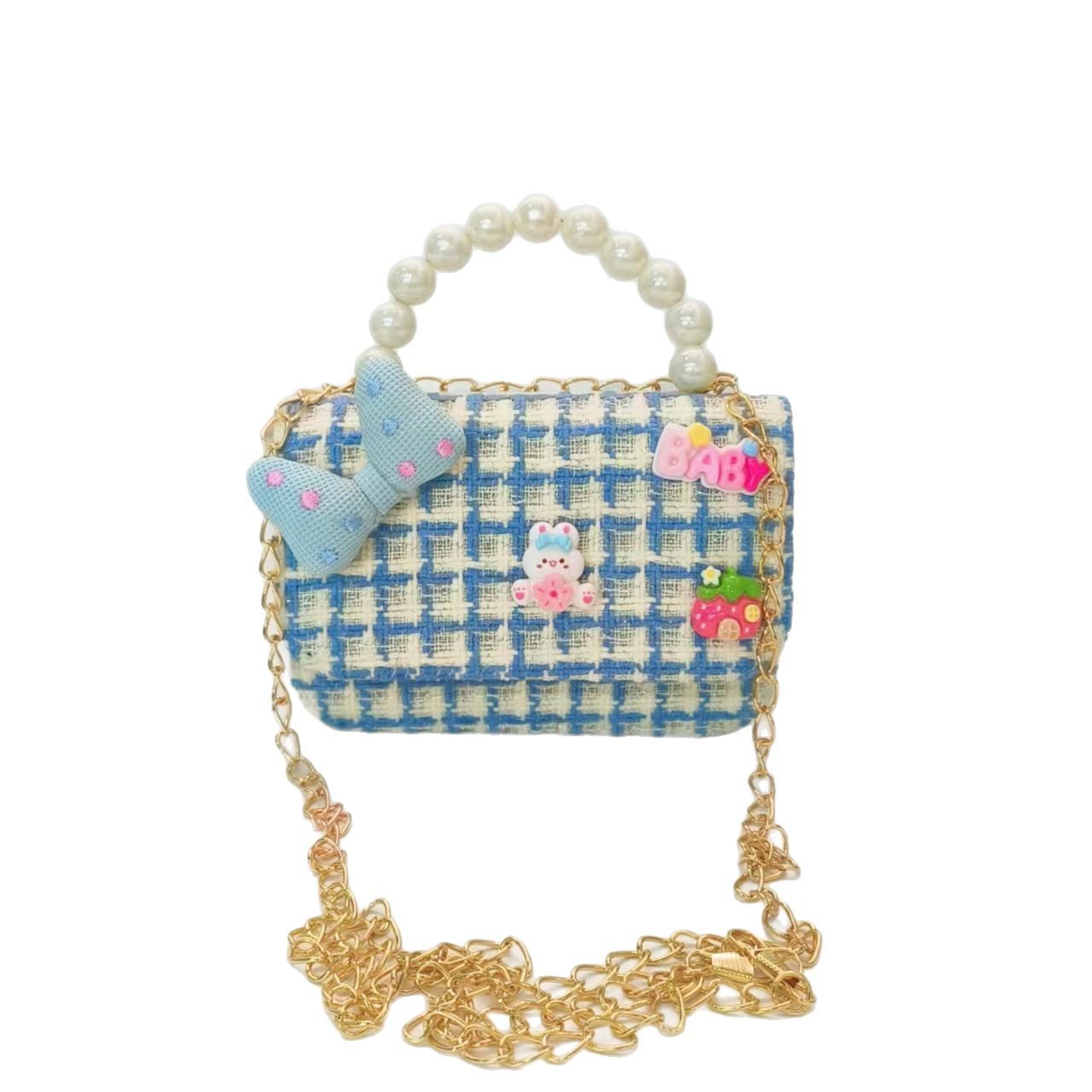 Pearl handbag, bow rabbit children's bag, little girl loose change accessory bag, chain bag, bow small square bag Item Picture