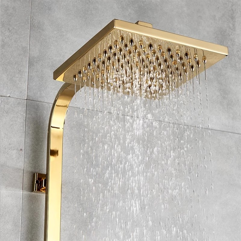 Golden shower set, faucet, wall-mounted hot and cold shower column, square rain shower head, European style Application Scenario