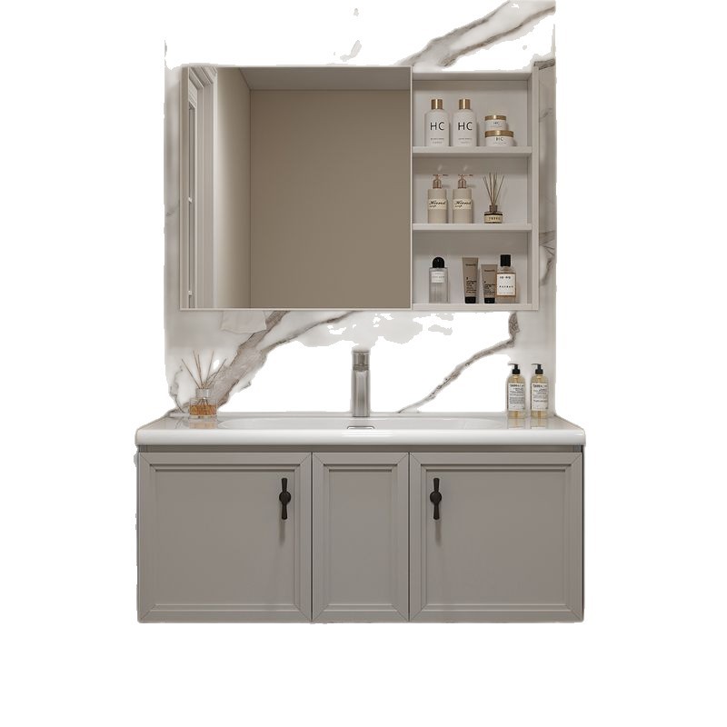 Aluminum alloy bathroom cabinet, ceramic integrated basin, bathroom washbasin cabinet set, washbasin countertop, integrated washbasin Item Picture