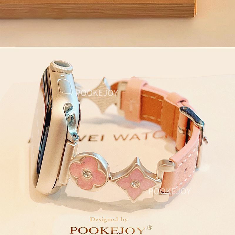 Suitable for Applewatch straps: Apple Watch four-leaf flower leather metal s8 leather strap, s10 high-end feel, s9 Specification drawing