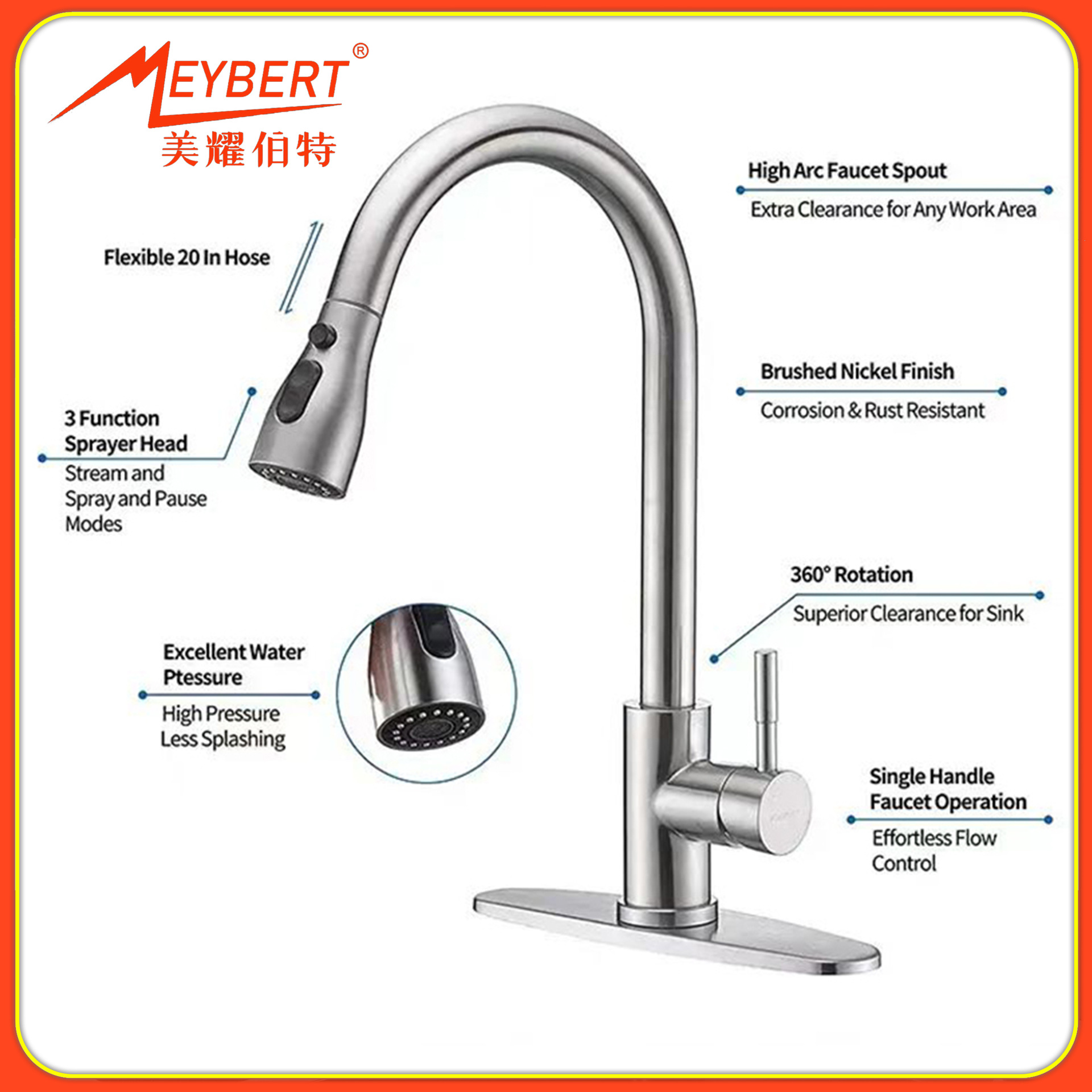 Cross-border foreign trade kitchen faucet, hot and cold rotatable, 304 stainless steel sink, pull-out and telescopic sink faucet full figure