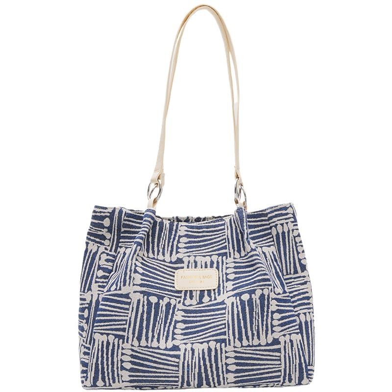 Large-capacity striped canvas bag for women, new Instagram summer laid-back style single-shoulder crossbody backpack, commuter tote bag Item Picture