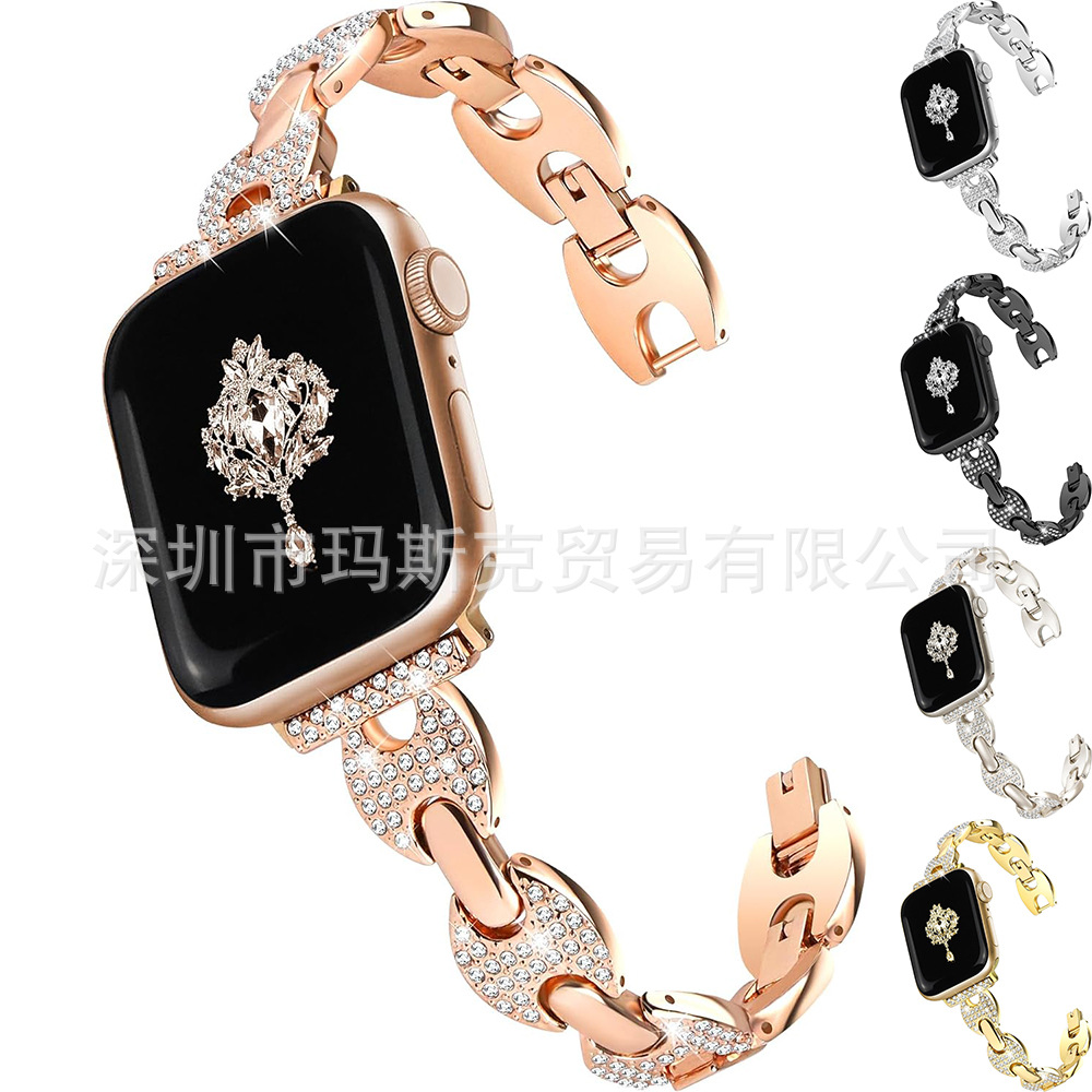 Compatible with apple watch bnad S9876 Chanel-style shiny diamond iwatch metal Apple Watch band full figure