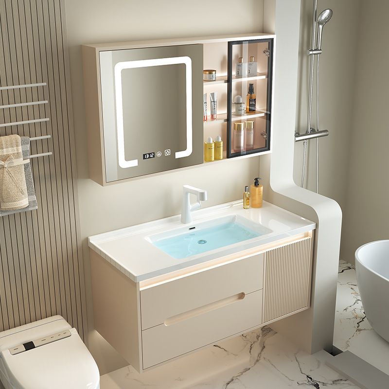 Paint-free cream bathroom cabinet, washbasin, solid wood smart washbasin, simple ceramic integrated details Picture