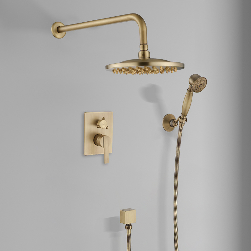 Brass retro concealed shower head, built-in wall-mounted pre-embedded shower set, household mixing valve, antique style details Picture