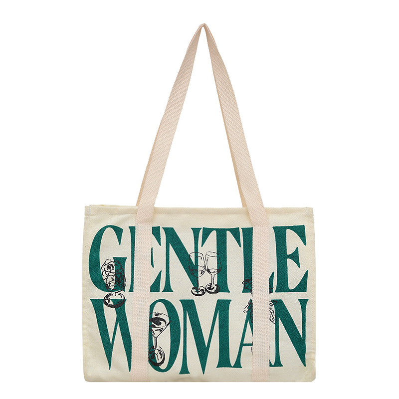 Fashionable painted and printed canvas bag, versatile handbag, new lettered student tote bag, mommy single-shoulder bag Item Picture