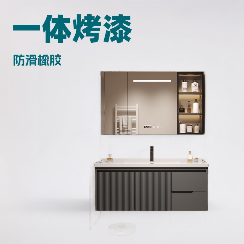 High-end oak bathroom cabinet, ceramic integrated basin, direct sales from hotel source manufacturer, light luxury and intelligent full figure