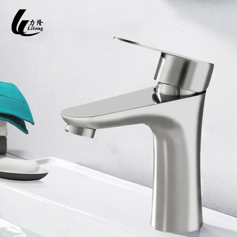 304 stainless steel brushed cold and hot bathroom, single-hole small waist, bathroom washbasin, washbasin faucet full figure