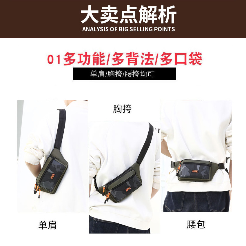 New waterproof men's crossbody bag for casual sports and travel, single-shoulder chest bag, fashionable and versatile backpack details Picture