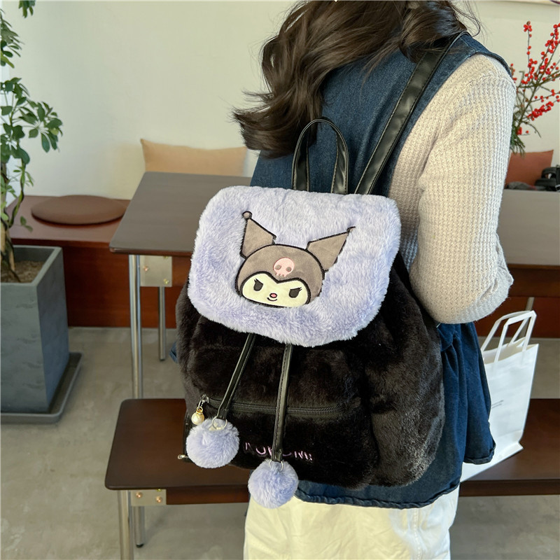 Japanese-style Instagram cute autumn and winter plush flip-top backpack for women 2024, large capacity, cute and sweet schoolbag for women Specification drawing