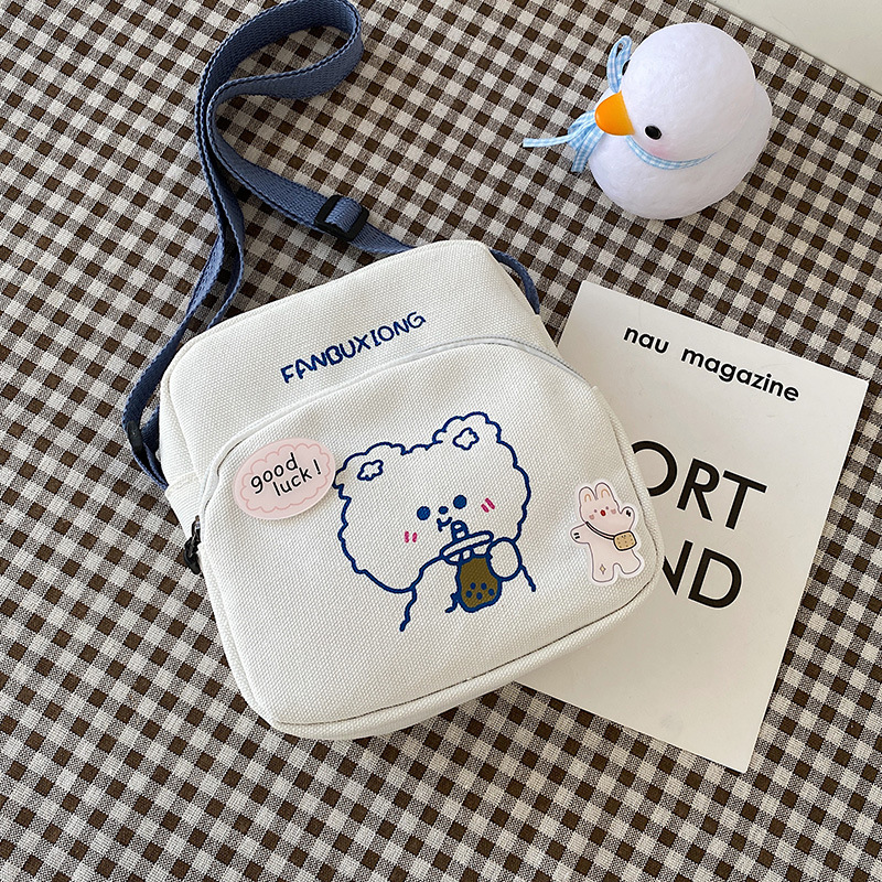 2024 New style Bear and rabbit single-shoulder crossbody mobile phone pocket change Little girl canvas bag, cute baby girl Specification drawing
