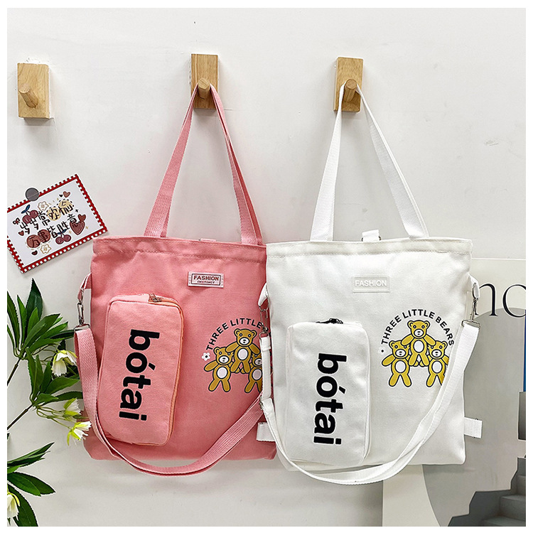 A simple and versatile canvas bag for girls, a new Korean-style artistic single-shoulder handbag, and a large-capacity crossbody bag for students details Picture