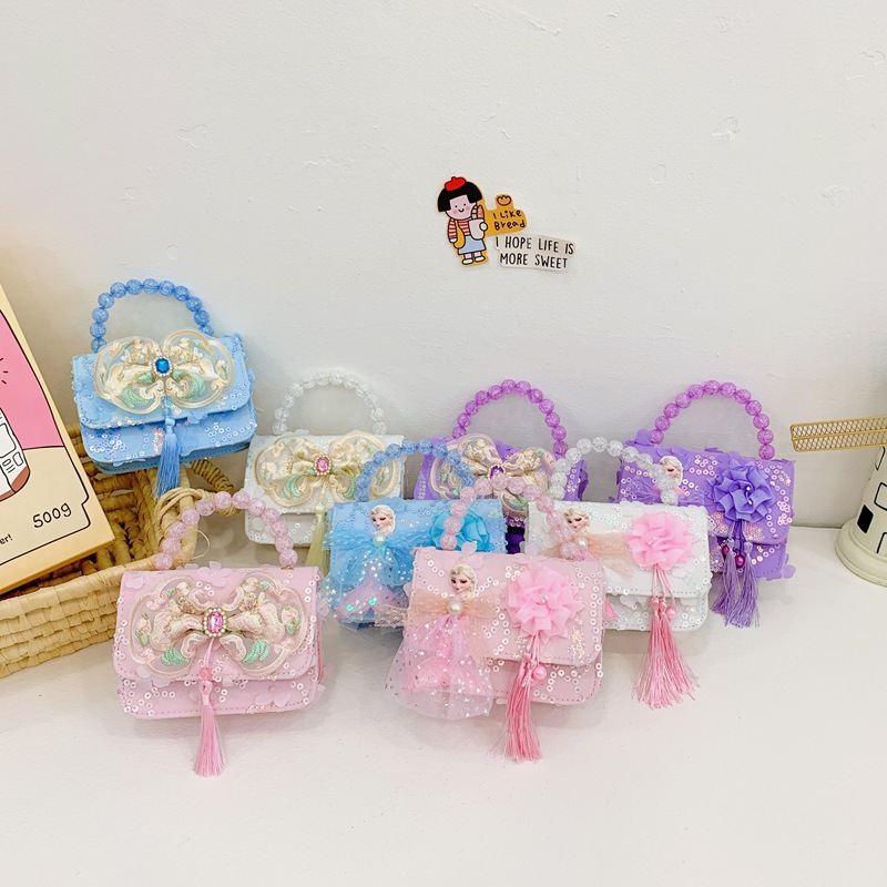 New children's bag, princess, high appearance level, sequined hand-held small square bag for girls, stylish chain crossbody coin purse details Picture