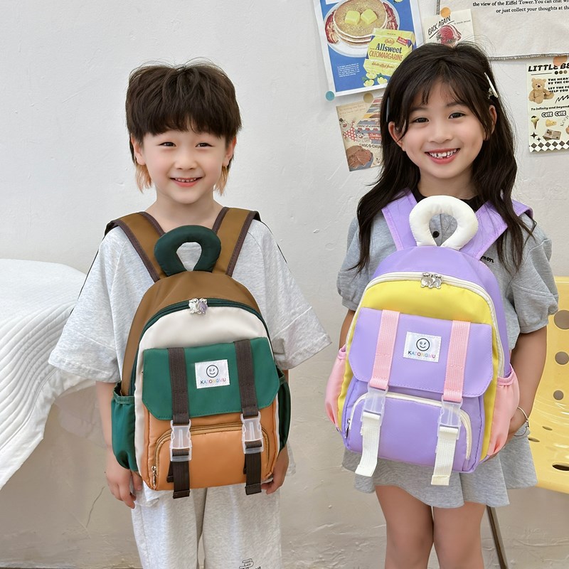 2024 New color-blocking children's backpacks for kindergartens, primary school students, boys and girls, and lightweight travel backpacks Specification drawing