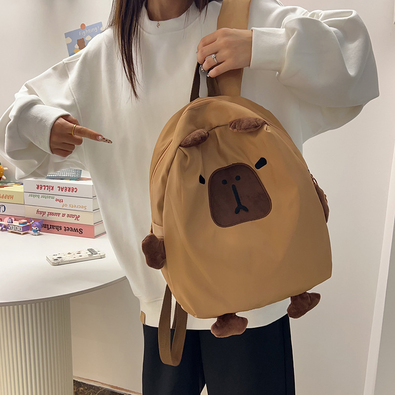 Backpacks, capybaras, niche design schoolbags, cute Capibara backpacks for college girls, cute brown bear trendy backpacks Specification drawing