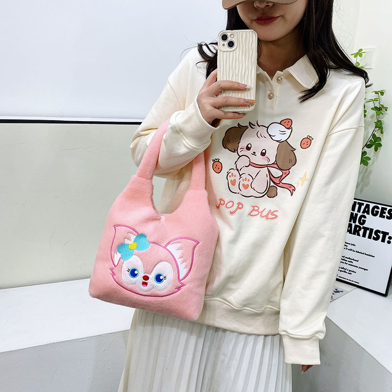 Wholesale of cute cartoon plush handbags for women in Spring 2023, fashionable and girlish Korean style large-capacity handbags Specification drawing