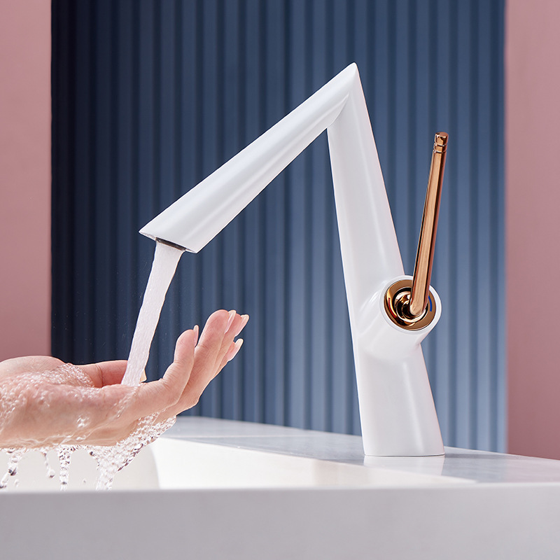 Amazon designer's all-copper hot and cold basin faucet, white single-hole bathroom cabinet, creative washbasin faucet full figure