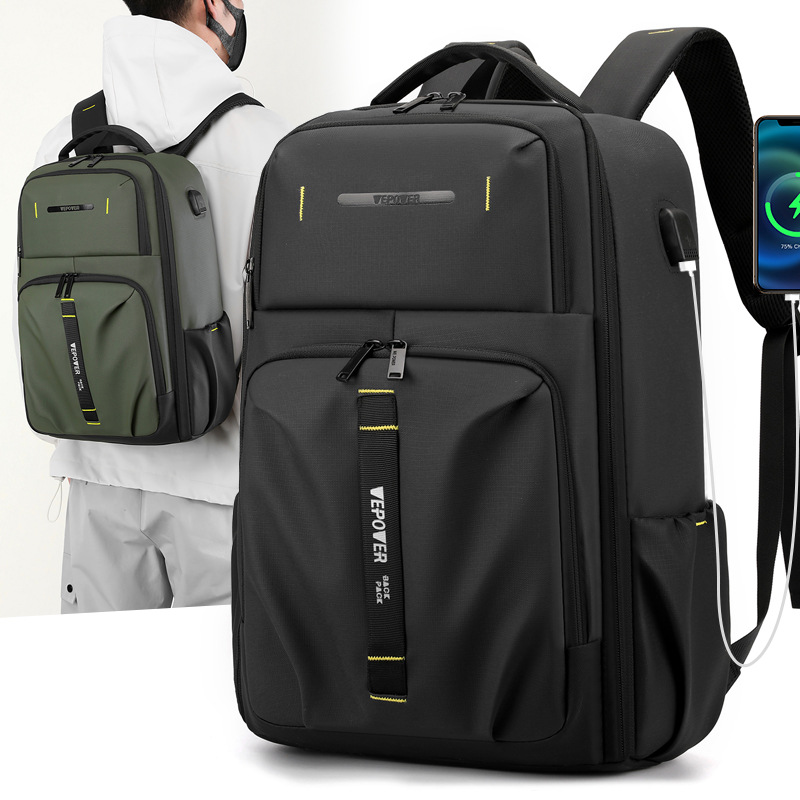 WEPOWER's new men's fashionable business backpack, college students' usb cable laptop bag, and lightweight backpack full figure