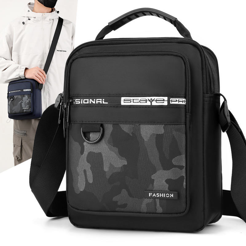 2024 New trendy men's bag, waterproof Oxford fabric single-shoulder crossbody backpack, men's vertical multi-functional casual messenger bag full figure