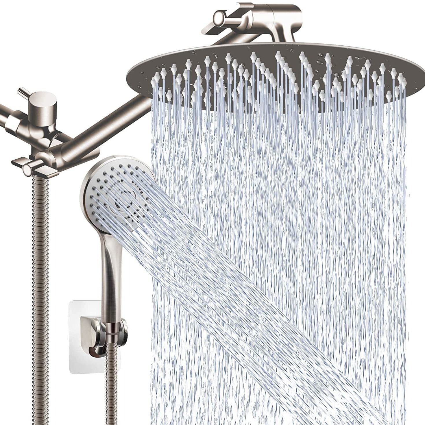 American-style cross-border non-extension rod exposed showerhead, wall-mounted shower, three-way water distributor, stainless steel showerhead for bathing details Picture
