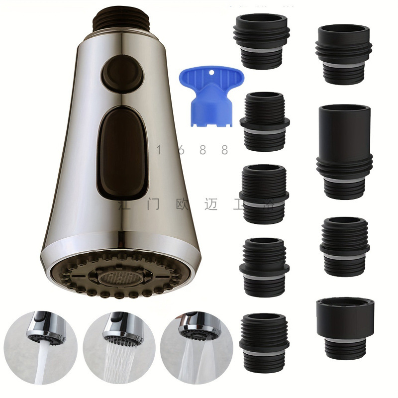 New - Cross-border kitchen showerhead pull-out faucet accessory replacement head bubbler European and American multi-functional nine-joint Specification drawing