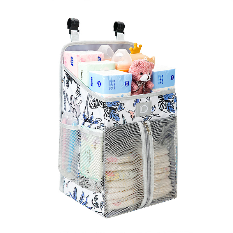 Baby bedside storage bag, multi-functional baby products storage hanging bag, large-capacity multi-compartment bed front storage hanging bag Specification drawing