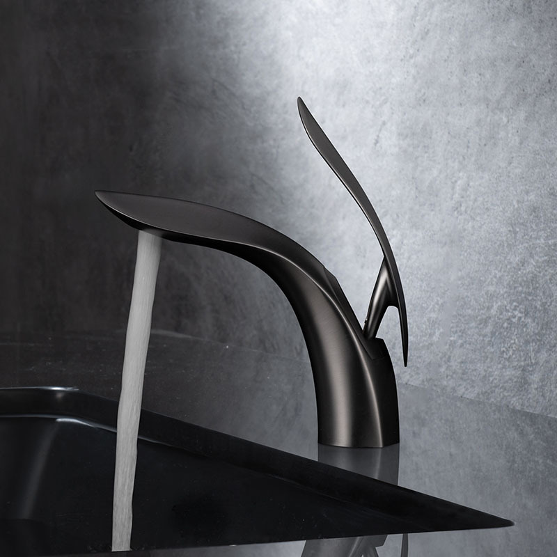 Cross-border countertop basin, tall, cold and hot water faucet, Nordic-style black kitchen and bathroom sink, white copper faucet full figure