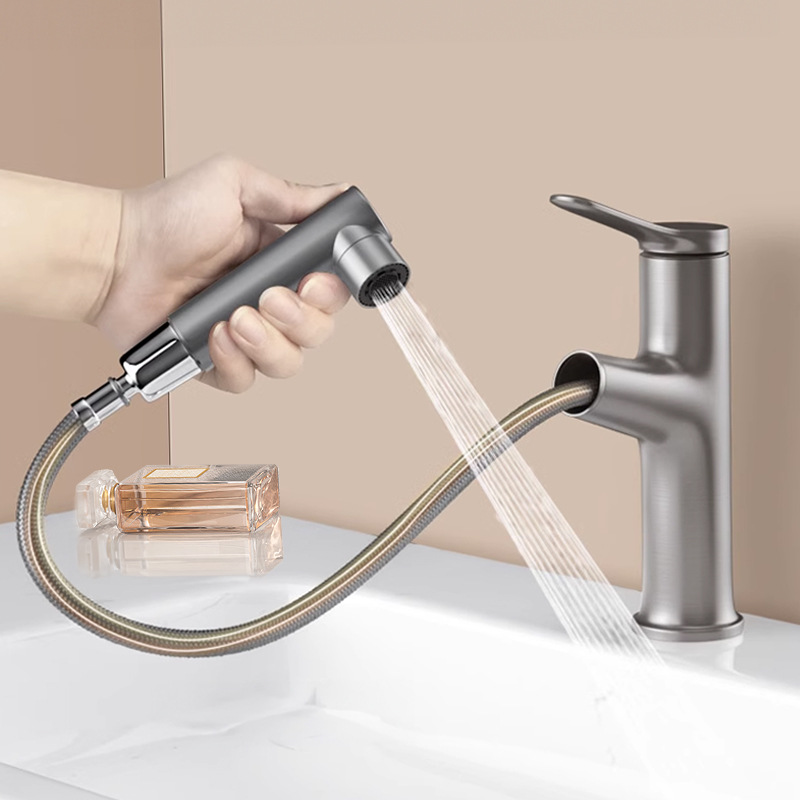 Brass basin, pull-out faucet, washbasin, hot and cold water, bathroom, washbasin, faucet full figure